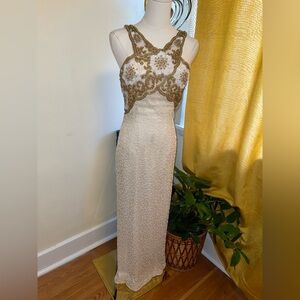 Fully beaded cream and gold maxi dress